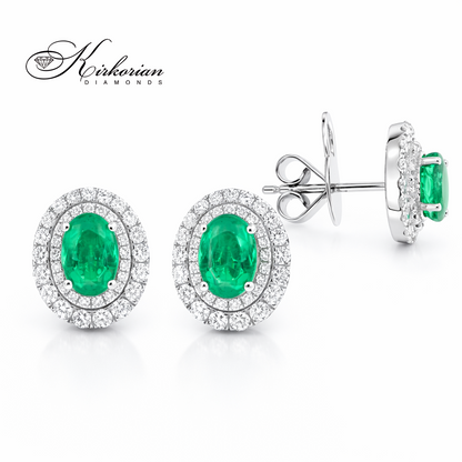 златни обеци със смарагд и диаманти 18K бяло злато 0.56 ct диаманти елегантни диамантени обеци Kirkorian Diamonds IT55