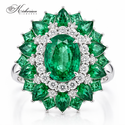 пръстен с голям изумруд и диаманти 3.37 ct бяло злато 18K колекционен модел Kirkorian Diamonds IT57
