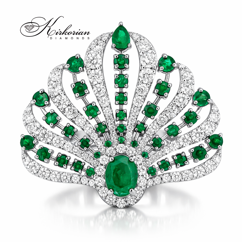 луксозен бутиков пръстен с изумруд и диаманти 1.88 ct бяло злато 18K Kirkorian Diamonds IT58