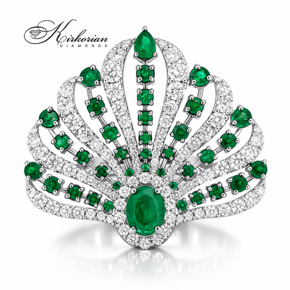 луксозен бутиков пръстен с изумруд и диаманти 1.88 ct бяло злато 18K Kirkorian Diamonds IT58