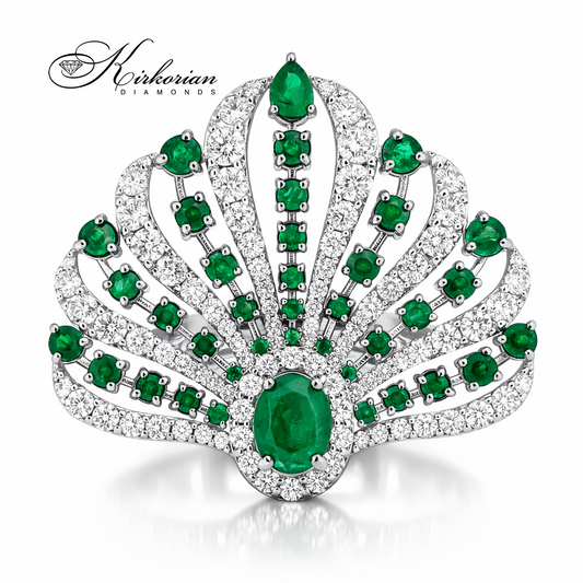 луксозен бутиков пръстен с изумруд и диаманти 1.88 ct бяло злато 18K Kirkorian Diamonds IT58