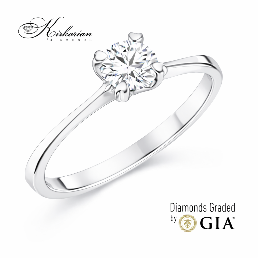 луксозен годежен пръстен бяло злато 14K диамант 0.50 ct GIA K155A детайл на корона и захват