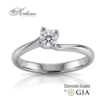 Годежен пръстен K294 от бяло злато 14К с диамант 0.25 ct GIA и четири зъба