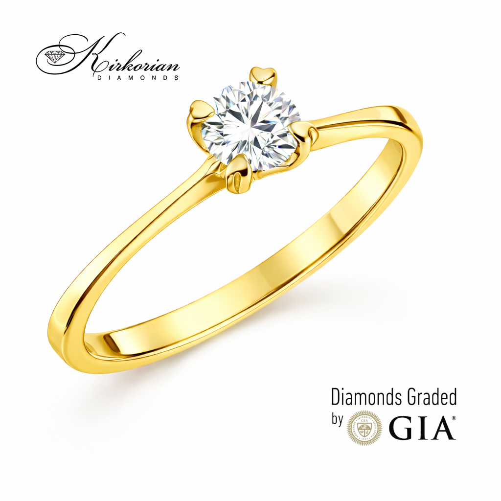 златен годежен пръстен 14 карата с централен диамант 0.40 ct GIA F VS2 класически дизайн K334B