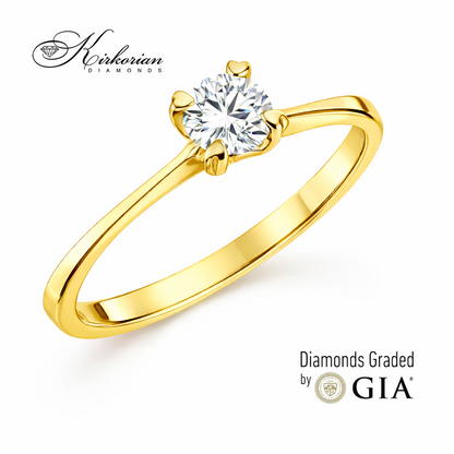 златен годежен пръстен 14 карата с централен диамант 0.40 ct GIA F VS2 класически дизайн K334B
