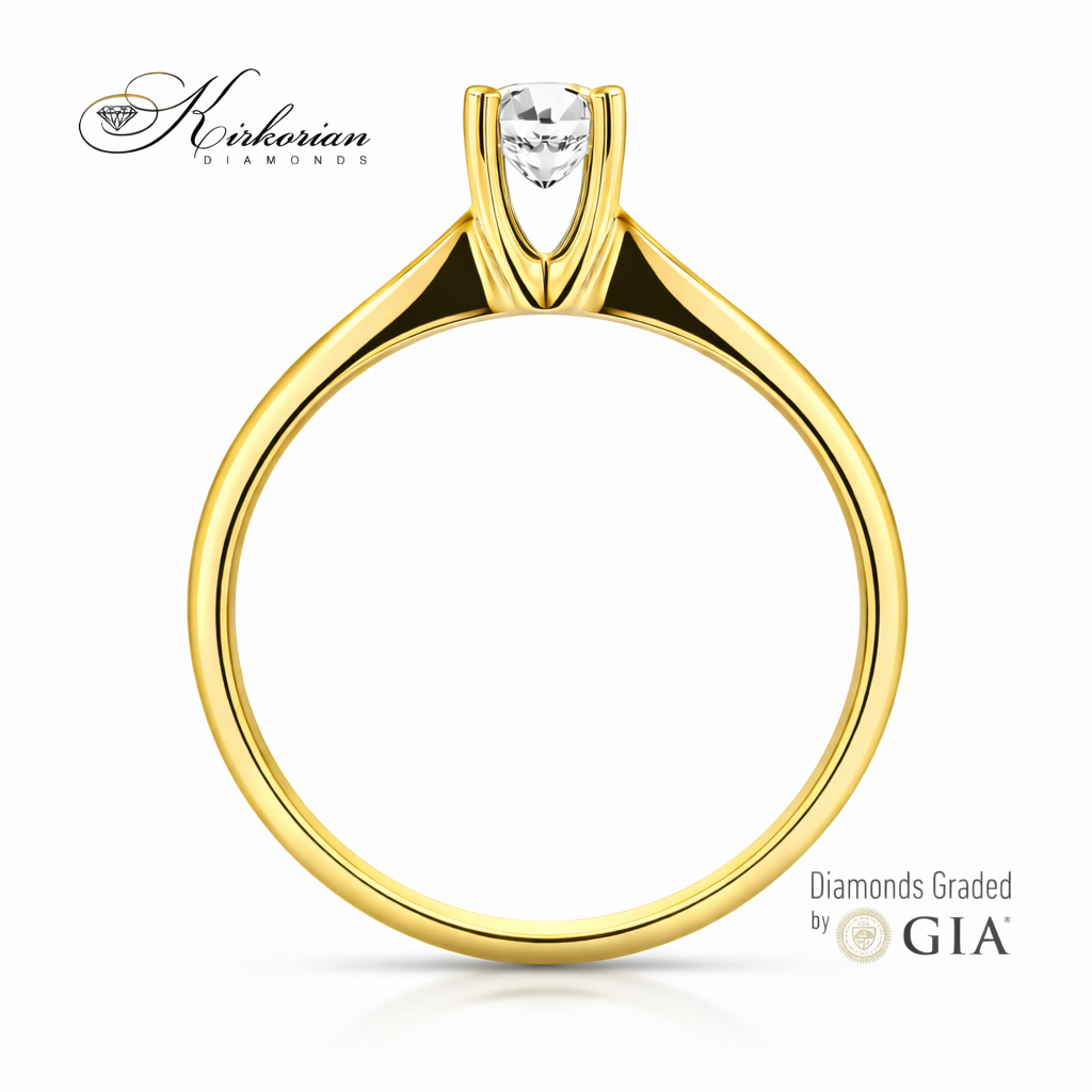 страничен профил годежен пръстен жълто злато 14k диамант 0.40 ct GIA F VS2 елегантна каса K334B