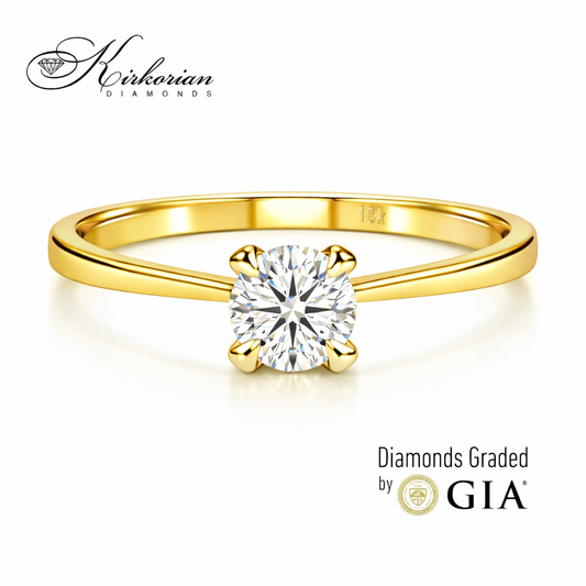 фронтален изглед солитер пръстен жълто злато 14k с диамант 0.40 ct GIA F VS2 модел K334B