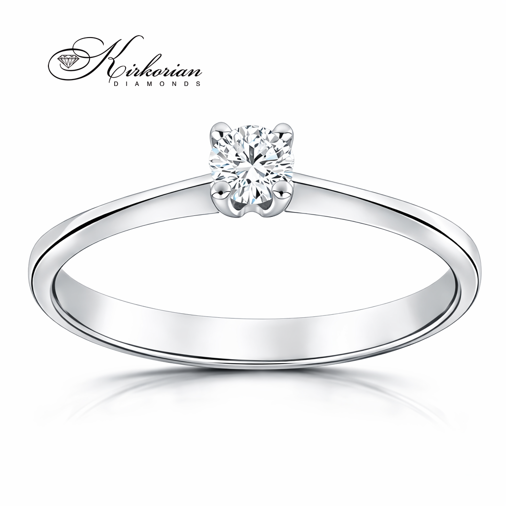 годежен пръстен бяло злато 14K с диамант 0.15 ct класически солитер модел K342 Kirkorian Diamonds