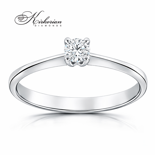 годежен пръстен бяло злато 14K с диамант 0.15 ct класически солитер модел K342 Kirkorian Diamonds