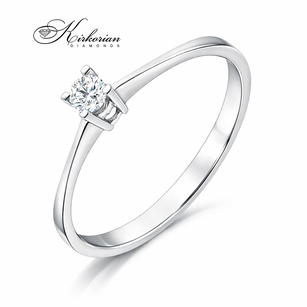 годежен пръстен бяло злато 14K с диамант 0.10 ct класически солитер модел K343 Kirkorian Diamonds