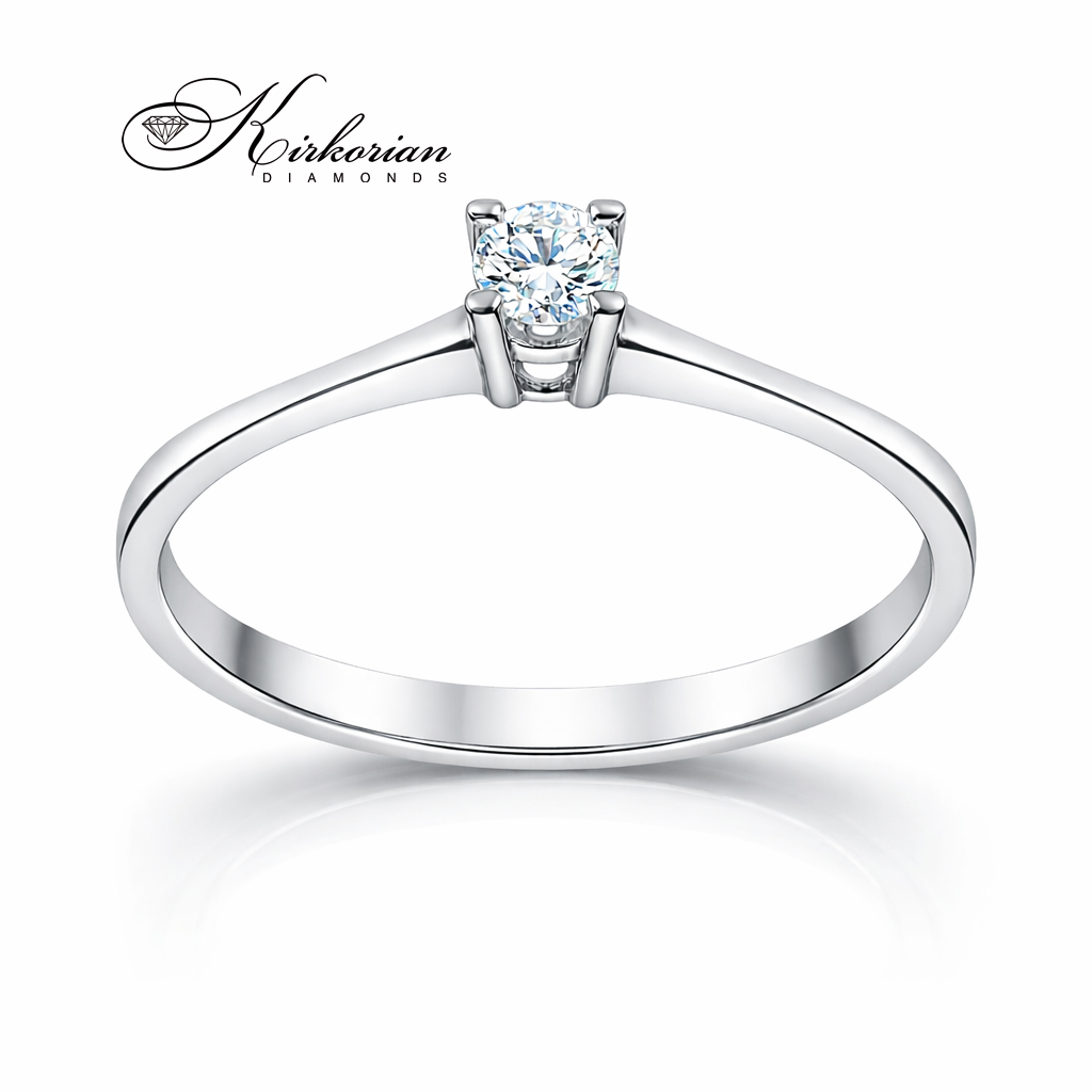 луксозен годежен пръстен бяло злато 14K с централен диамант 0.10 ct класически солитер K343