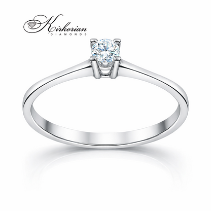 луксозен годежен пръстен бяло злато 14K с централен диамант 0.10 ct класически солитер K343