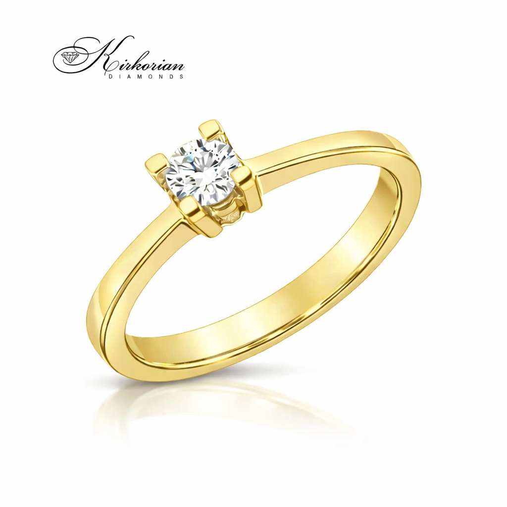 класически годежен пръстен жълто злато 14K с диамант 0.18 ct елегантен модел K344