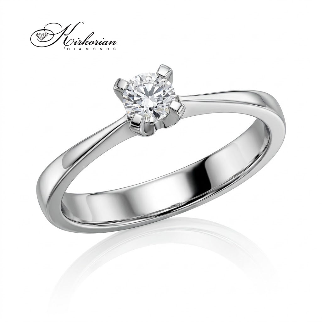 Годежен пръстен K348 от бяло злато с диамант 0.18 ct и шестзъбен захват – десен изглед