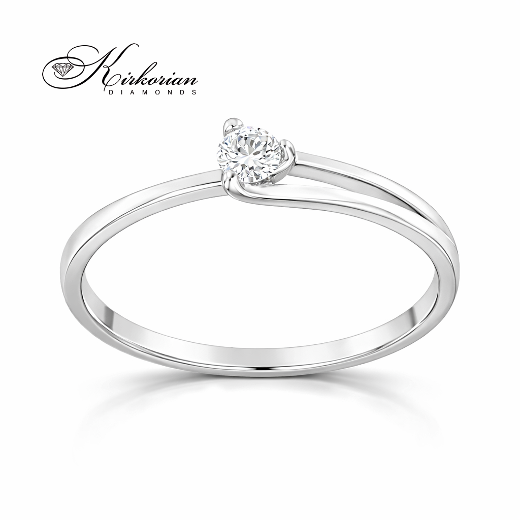 годежен пръстен с диамант 0.09 ct бяло злато 14K елегантен солитер модел K358 Kirkorian Diamonds