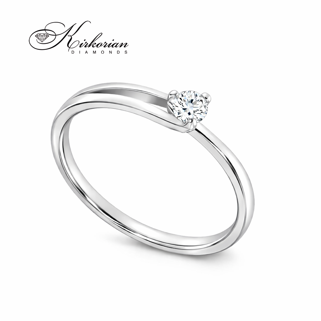 класически годежен пръстен бяло злато 14K с диамант 0.09 ct фин дизайн модел K358