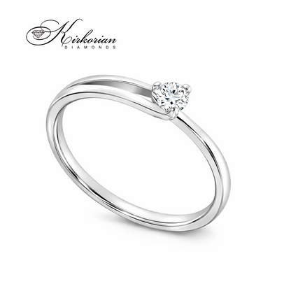 класически годежен пръстен бяло злато 14K с диамант 0.09 ct фин дизайн модел K358