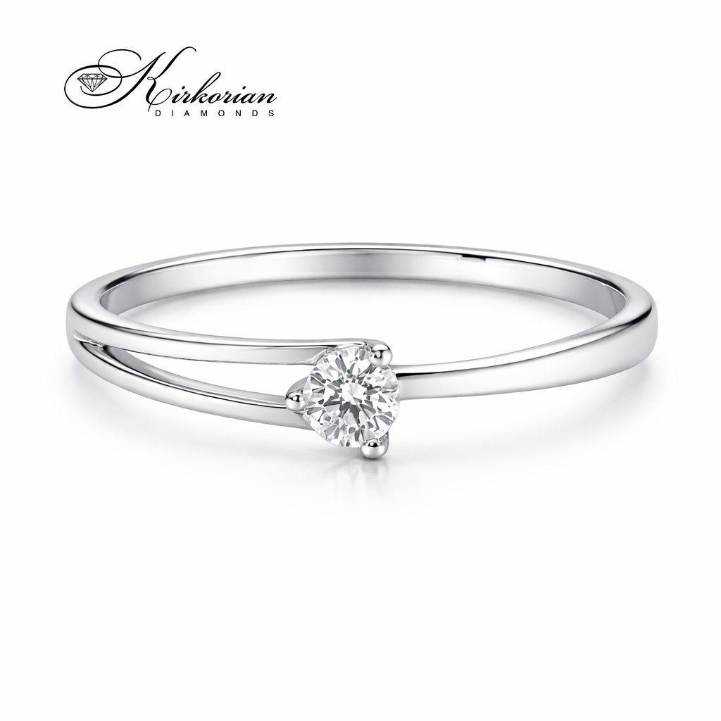 луксозен годежен пръстен с централен диамант 0.09 ct бяло злато 14K модел K358