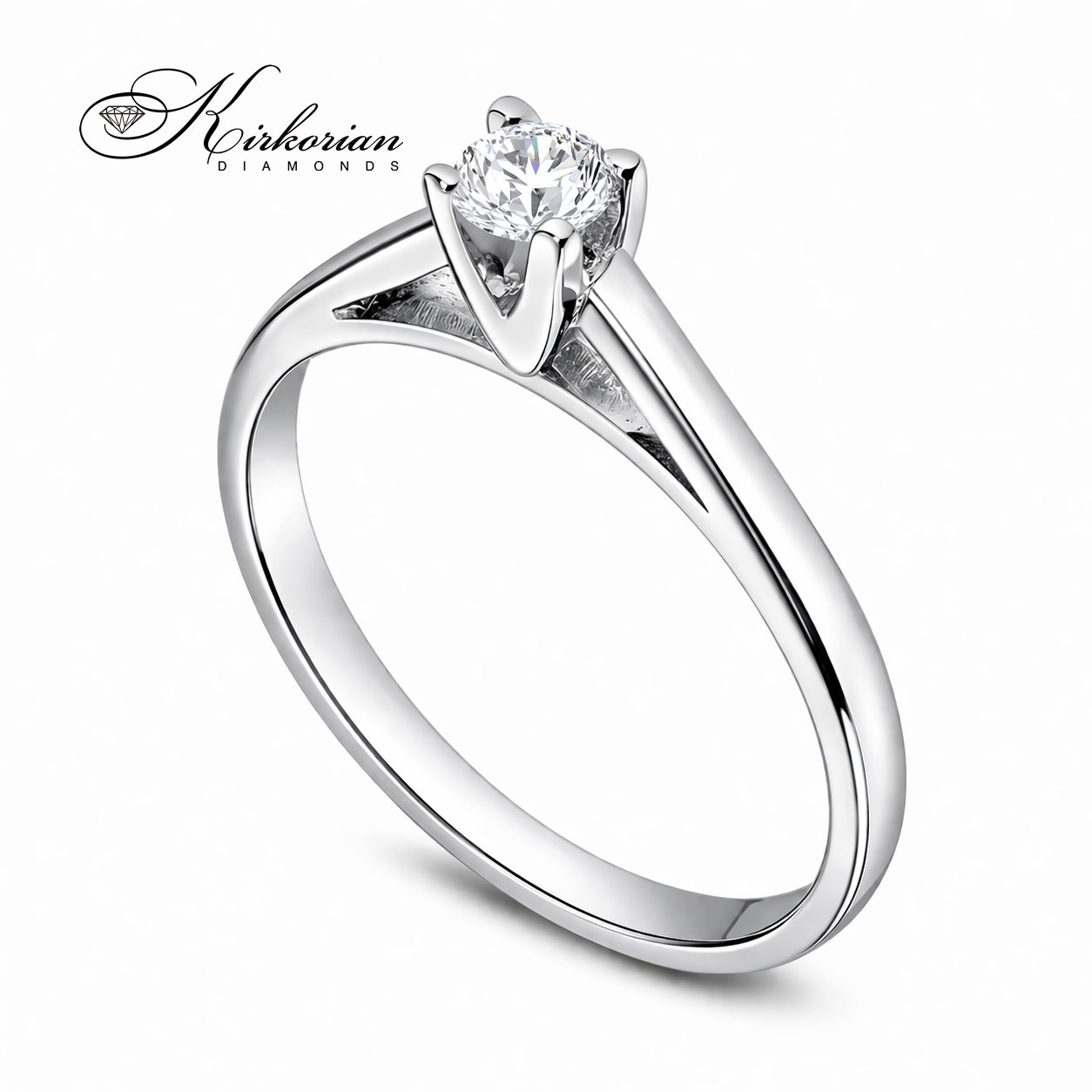 годежен пръстен с диамант 0.15 ct бяло злато 14K класически солитер модел K370 Kirkorian Diamonds