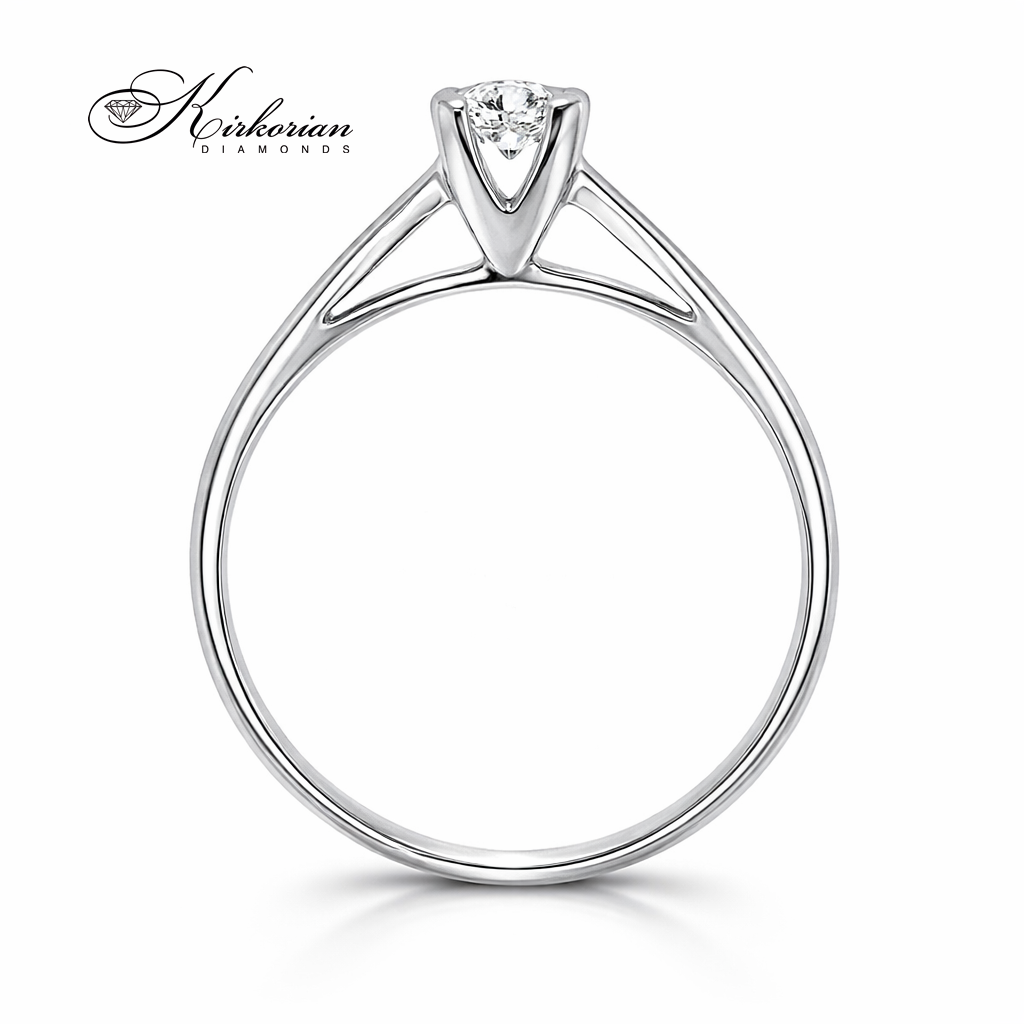 класически годежен пръстен бяло злато 14K с централен диамант 0.15 ct модел K370