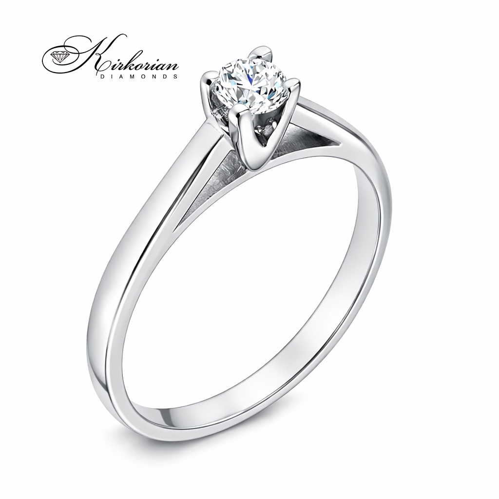 луксозен диамантен годежен пръстен 0.15 ct бяло злато 14K класически стил модел K370