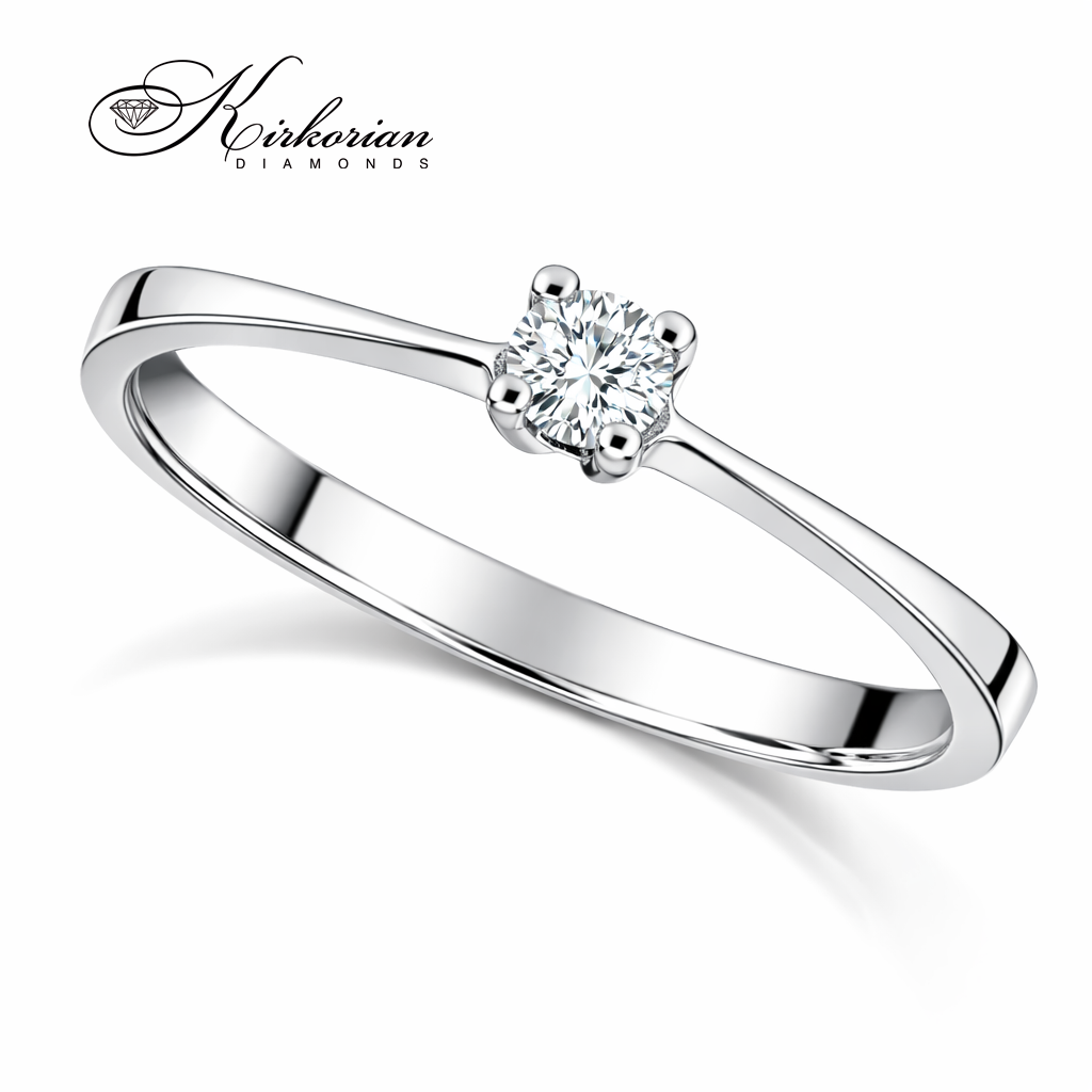луксозен годежен пръстен 0.07 ct диамант бяло злато 14K K375, диамантен годежен пръстен, пръстен с централен диамант, елегантен диамантен пръстен