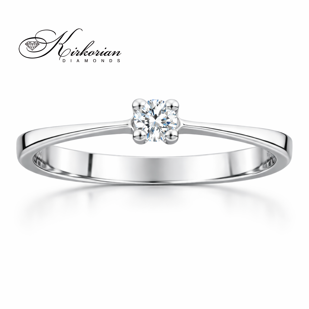 класически годежен пръстен с централен диамант 0.07 ct бяло злато 14K K375, диамантен пръстен, елегантен годежен пръстен, бижута с диаманти