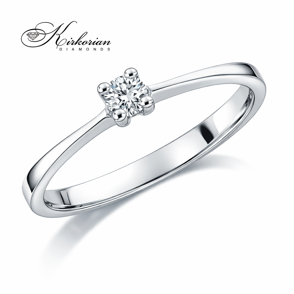 елегантен годежен пръстен с диамант 0.07 ct бяло злато 14K K375 фронтален изглед, диамантен пръстен, класически годежен пръстен, бижута с диаманти