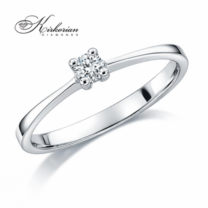 елегантен годежен пръстен с диамант 0.07 ct бяло злато 14K K375 фронтален изглед, диамантен пръстен, класически годежен пръстен, бижута с диаманти