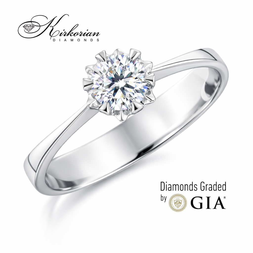 луксозен годежен пръстен бяло злато 14K с диамант 0.30 ct GIA сертификат модел K377