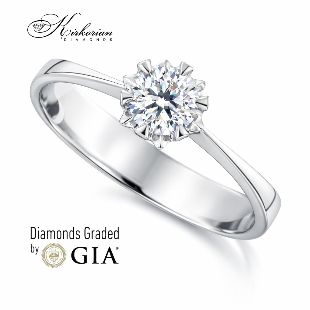 класически годежен пръстен с централен диамант 0.30 ct GIA бяло злато 14K K377