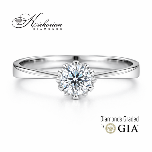 класически годежен пръстен с диамант 0.30 ct GIA бяло злато 14K Kirkorian Diamonds K377