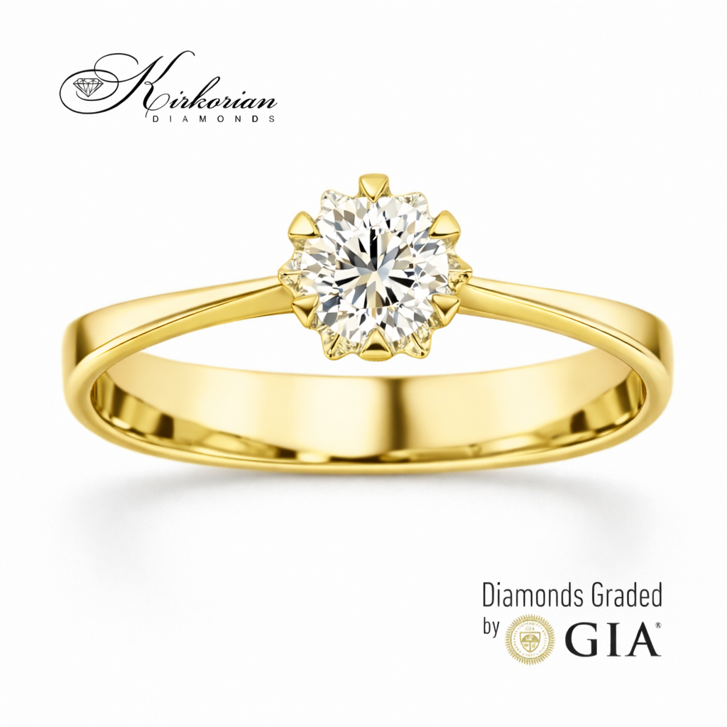 луксозен годежен пръстен жълто злато 14K с диамант 0.30 ct GIA сертификат модел K377G