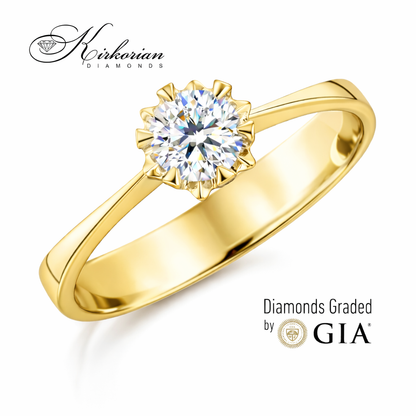 класически годежен пръстен с централен диамант 0.30 ct GIA жълто злато 14K K377G