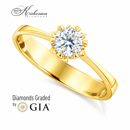 елегантен годежен пръстен с диамант 0.30 ct GIA от жълто злато 14K модел K377G