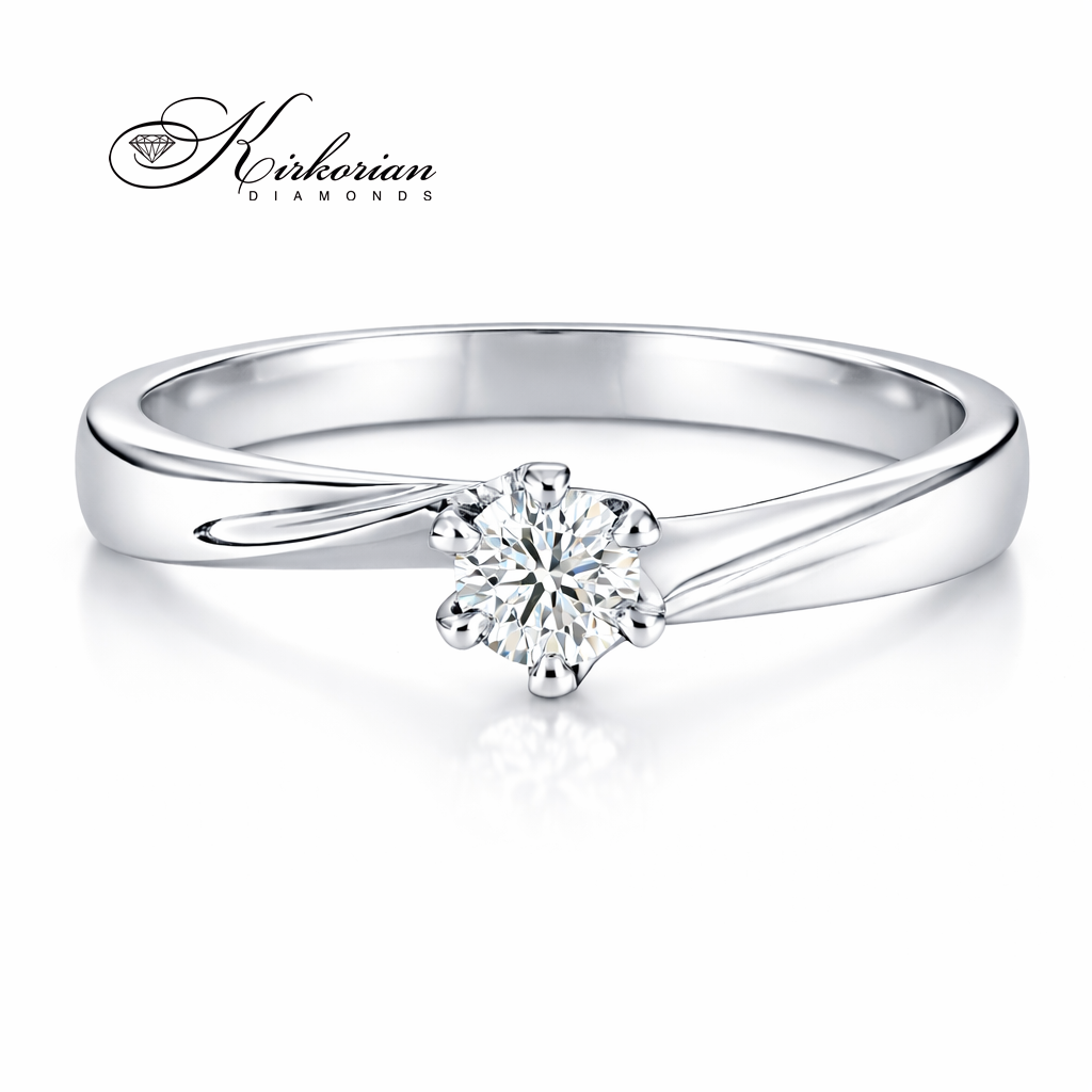 годежен пръстен с диамант 0.19 ct бяло злато 14K модел K378, годежен пръстен с диамант, диамантен пръстен бяло злато, класически годежен пръстен, бижута с диаманти
