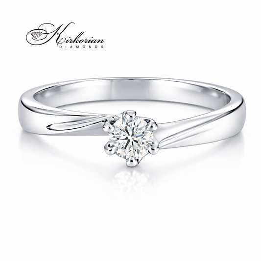 годежен пръстен с диамант 0.19 ct бяло злато 14K модел K378, годежен пръстен с диамант, диамантен пръстен бяло злато, класически годежен пръстен, бижута с диаманти