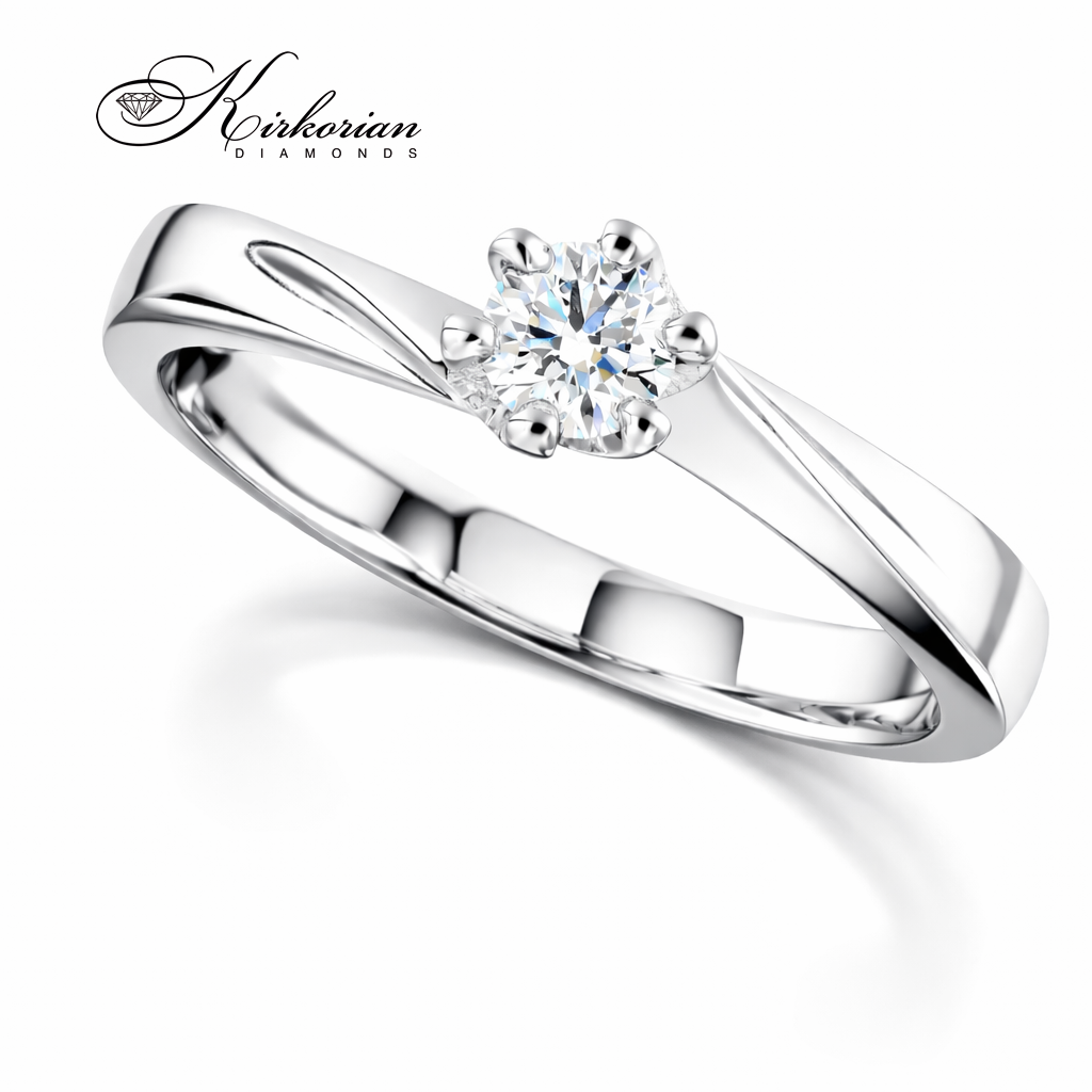 луксозен годежен пръстен 0.19 ct диамант бяло злато 14K K378, диамантен годежен пръстен, пръстен с централен диамант, елегантен диамантен пръстен