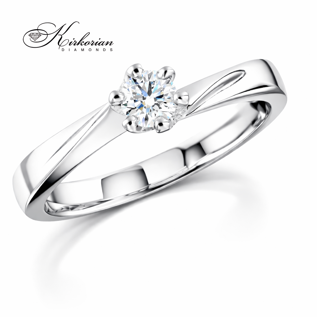 класически годежен пръстен с централен диамант 0.19 ct бяло злато 14K K378, диамантен пръстен, елегантен годежен пръстен, бижута с диаманти