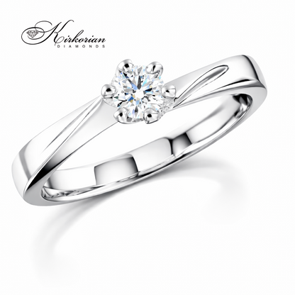 класически годежен пръстен с централен диамант 0.19 ct бяло злато 14K K378, диамантен пръстен, елегантен годежен пръстен, бижута с диаманти