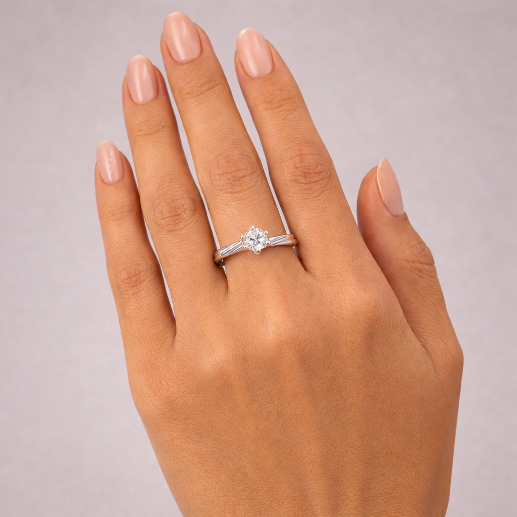 годежен пръстен с диамант 0.19 ct на ръка бяло злато 14K модел K378, диамантен пръстен на ръка, годежен пръстен за предложение, луксозен пръстен