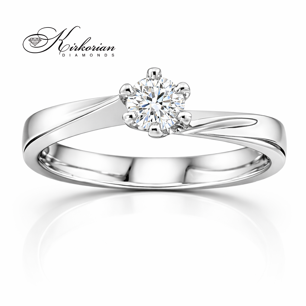 елегантен годежен пръстен с диамант 0.19 ct бяло злато 14K K378 фронтален изглед, диамантен пръстен, класически годежен пръстен, бижута с диаманти