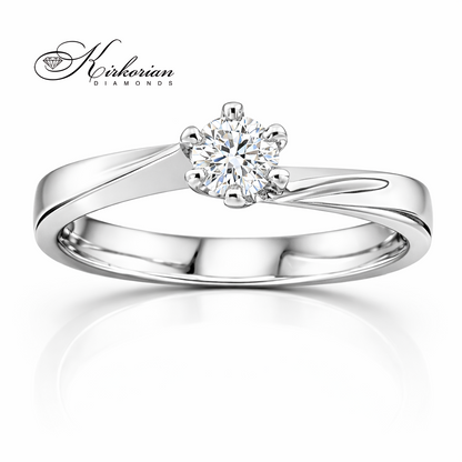 елегантен годежен пръстен с диамант 0.19 ct бяло злато 14K K378 фронтален изглед, диамантен пръстен, класически годежен пръстен, бижута с диаманти