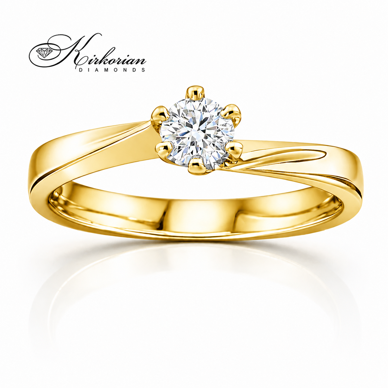 Годежен пръстен жълто злато 14К с диамант 0.19 ct K378