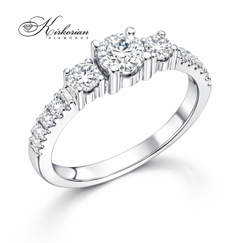 годежен пръстен с три диаманта 0.59 ct бяло злато 14K елегантен диамантен пръстен модел K379 Kirkorian Diamonds