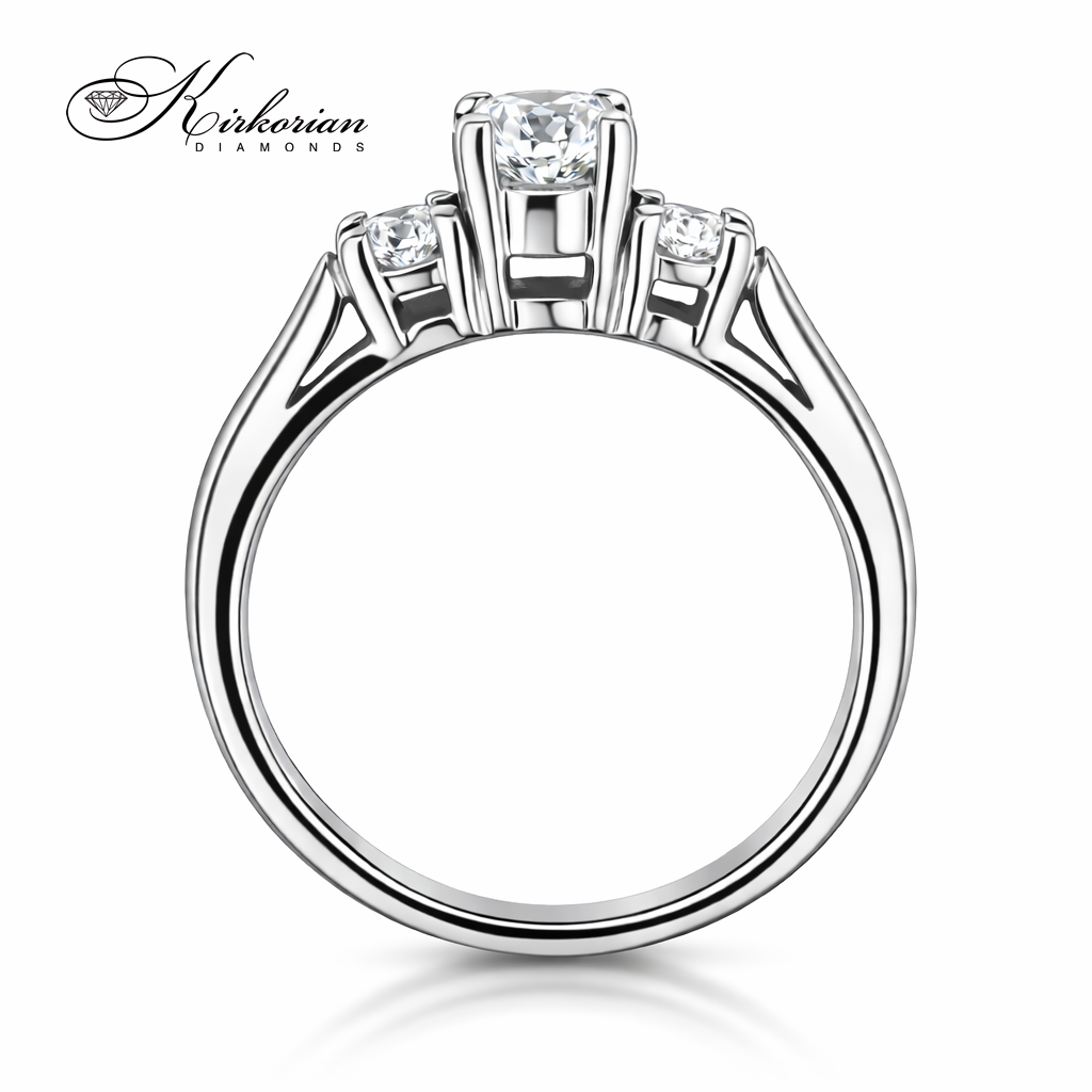 страничен профил годежен пръстен бяло злато 14K три диаманта 0.60 ct модел K393