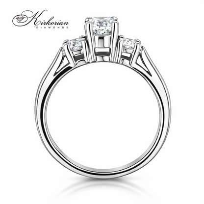 страничен профил годежен пръстен бяло злато 14K три диаманта 0.60 ct модел K393