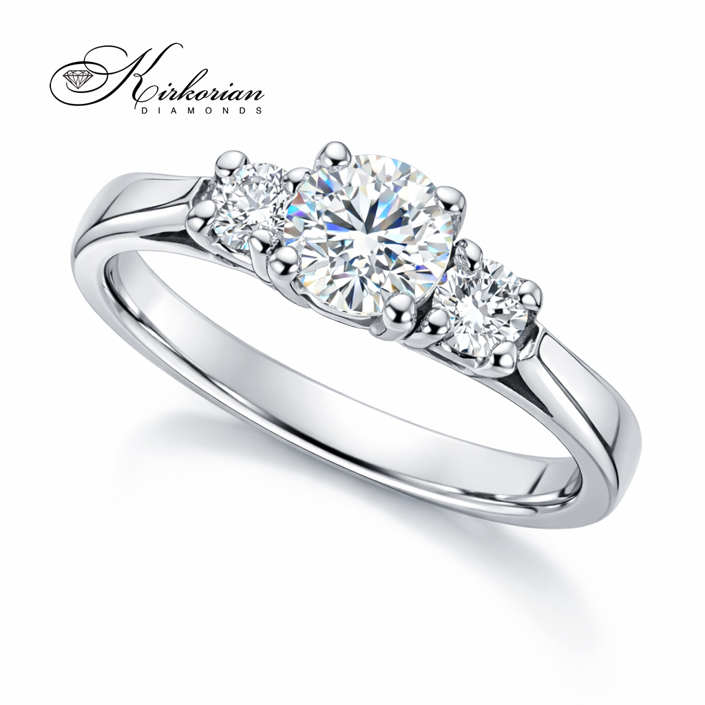 луксозен годежен пръстен бяло злато 14K с три диаманта 0.60 ct модел K393