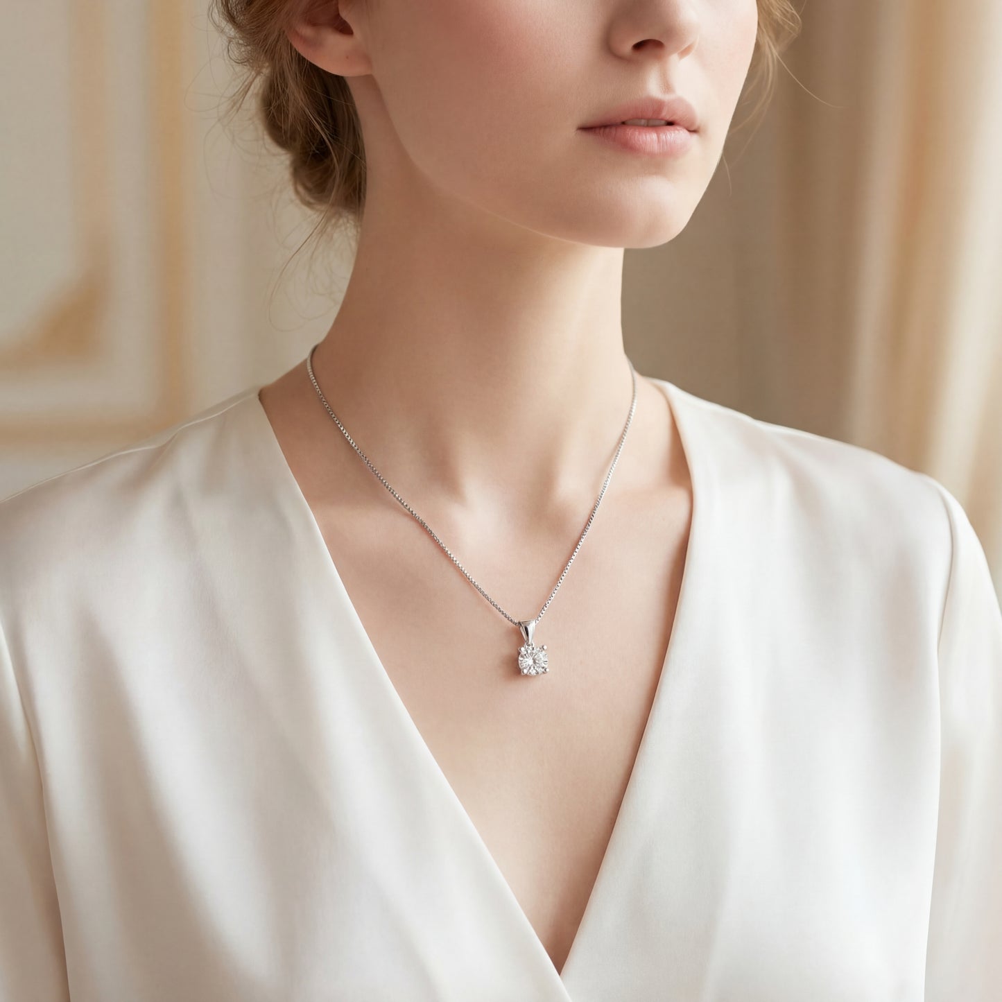 "Колие с диамант 0.50 ct от бяло злато 14K, естествен кръгъл диамант GIA сертификат, луксозно диамантено колие Kirkorian Diamonds код K396A"