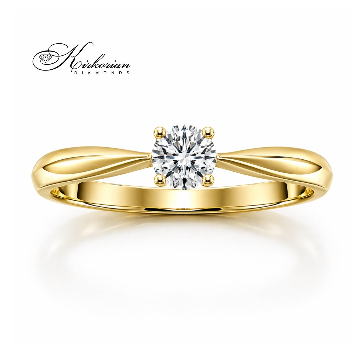 годежен пръстен жълто злато 14К с диамант 0.14 ct VS1 брилянт кръгъл модел K451 Kirkorian Diamonds